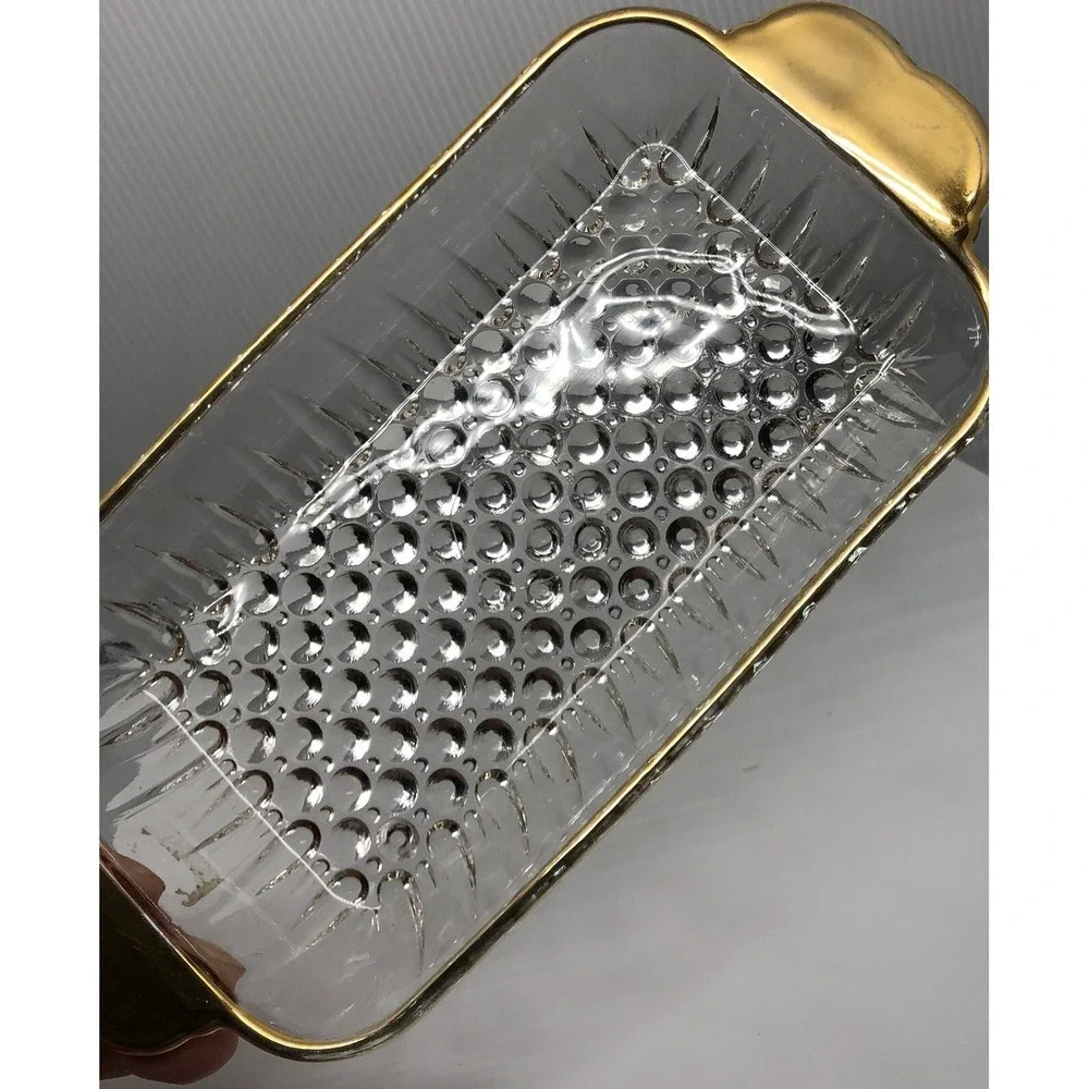 Vintage Glass Rectangular Cranberry Relish‎ Tray Butter Liner Dish Gold Trim